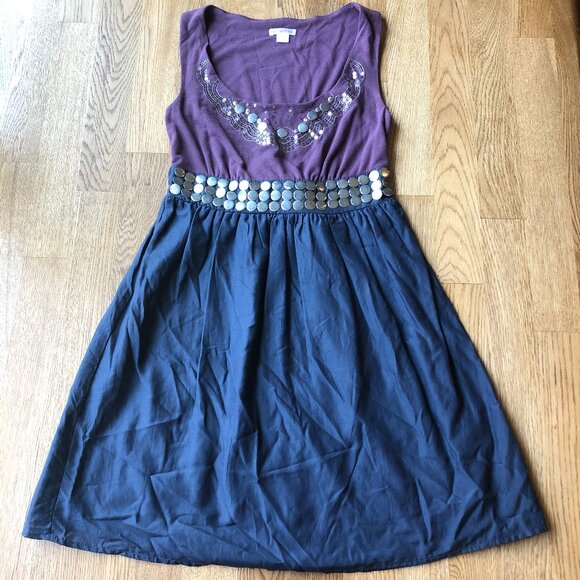 Xhilaration Embellished Colorblock Dress Silk Blend Purple Blue Size XS - Picture 1 of 9